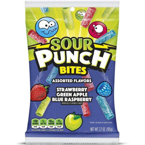 Sour Punch Bites Assorted - Flavors Strawberry - Green Apple - Blue Raspberry 142g HALAL